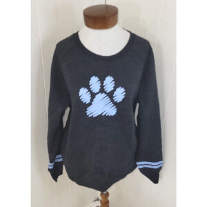 The Animal Rescue Site Womens XL Charcoal Lt Blue Paw Print Crew Neck Sweatshirt